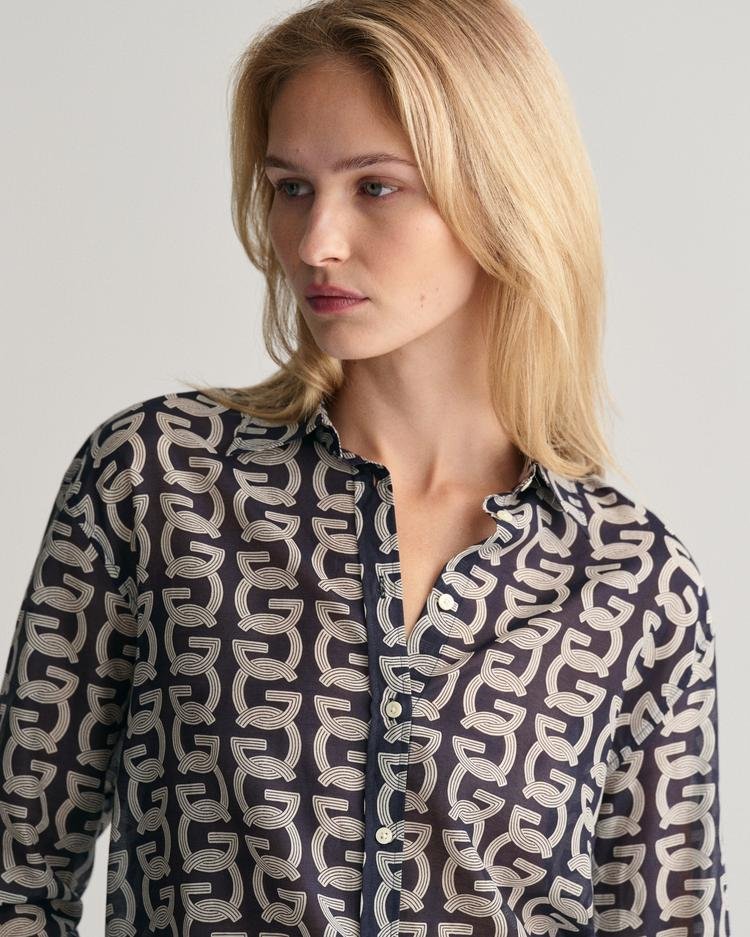 GANT Kadın Lacivert Relaxed Fit Klasik Yaka Desenli Gömlek