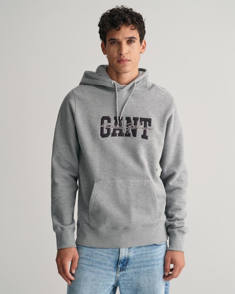 GANT Erkek Gri Regular Fit Kapüşonlu Logolu Sweatshirt