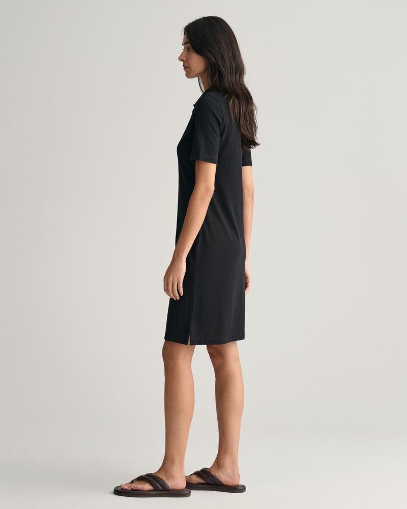 GANT Kadın Siyah Slim Fit Polo Yaka Logolu Elbise
