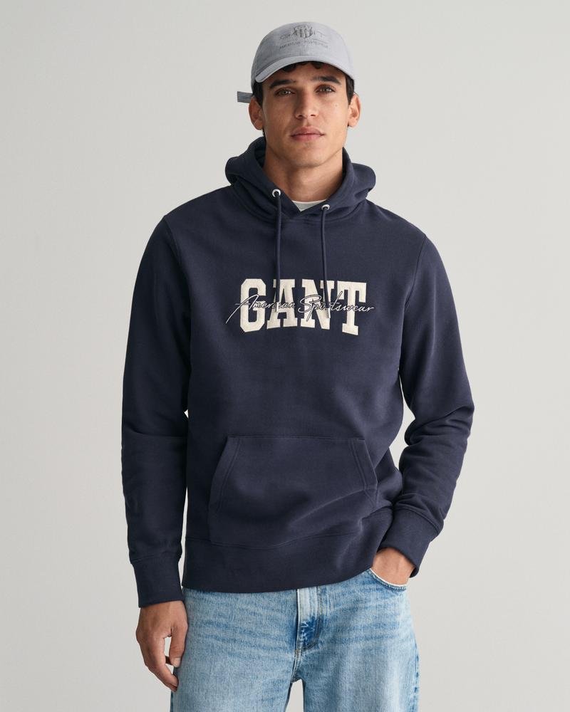 GANT Erkek Lacivert Regular Fit Kapüşonlu Logolu Sweatshirt