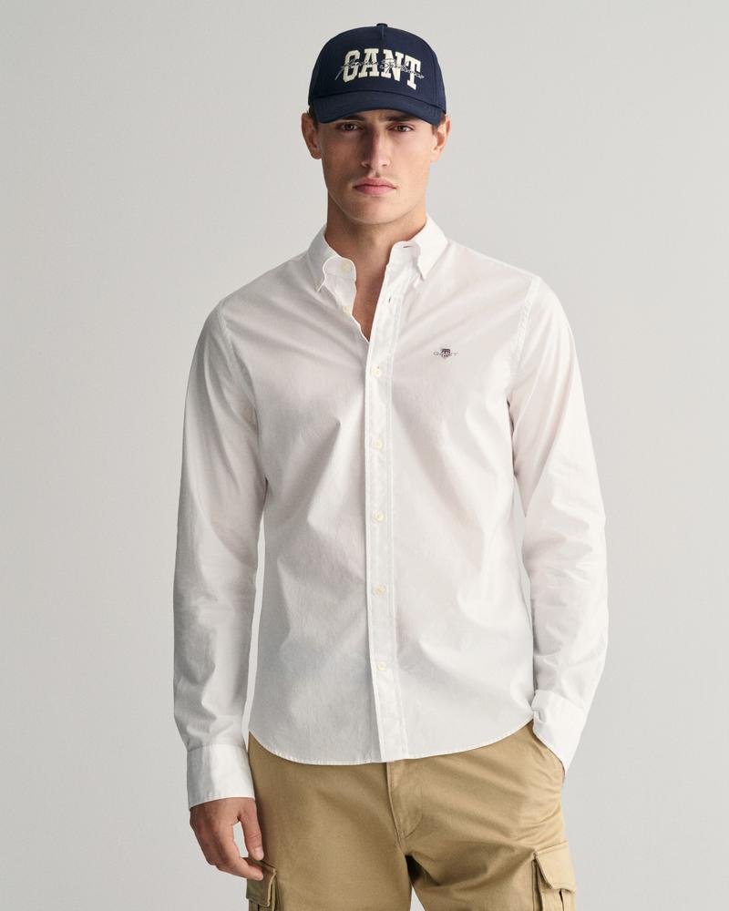 GANT Erkek Beyaz Slim Fit Düğmeli Yaka Broadcloth Gömlek