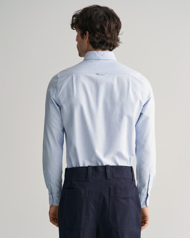 GANT Erkek Mavi Slim Fit Düğmeli Yaka Logolu Gömlek