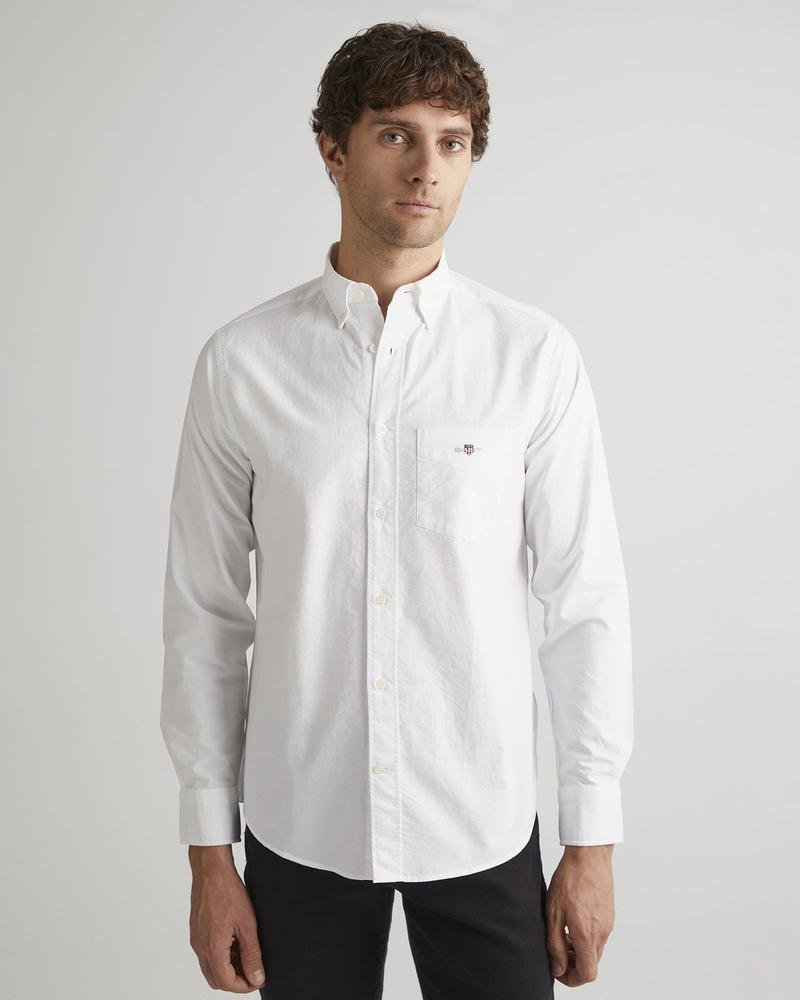 GANT Erkek Beyaz Regular Fit Düğmeli Yaka Logolu Oxford Gömlek