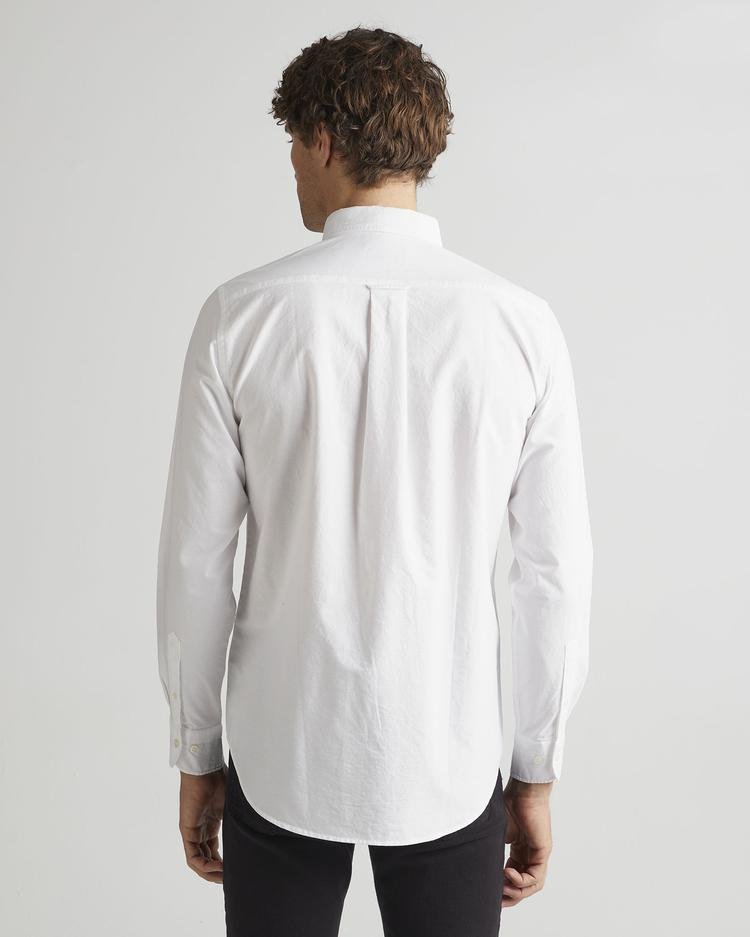 GANT Erkek Beyaz Regular Fit Düğmeli Yaka Logolu Oxford Gömlek