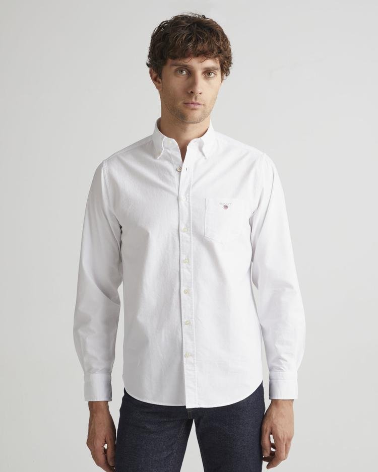 GANT Erkek Beyaz Regular Fit Düğmeli Yaka Oxford Gömlek