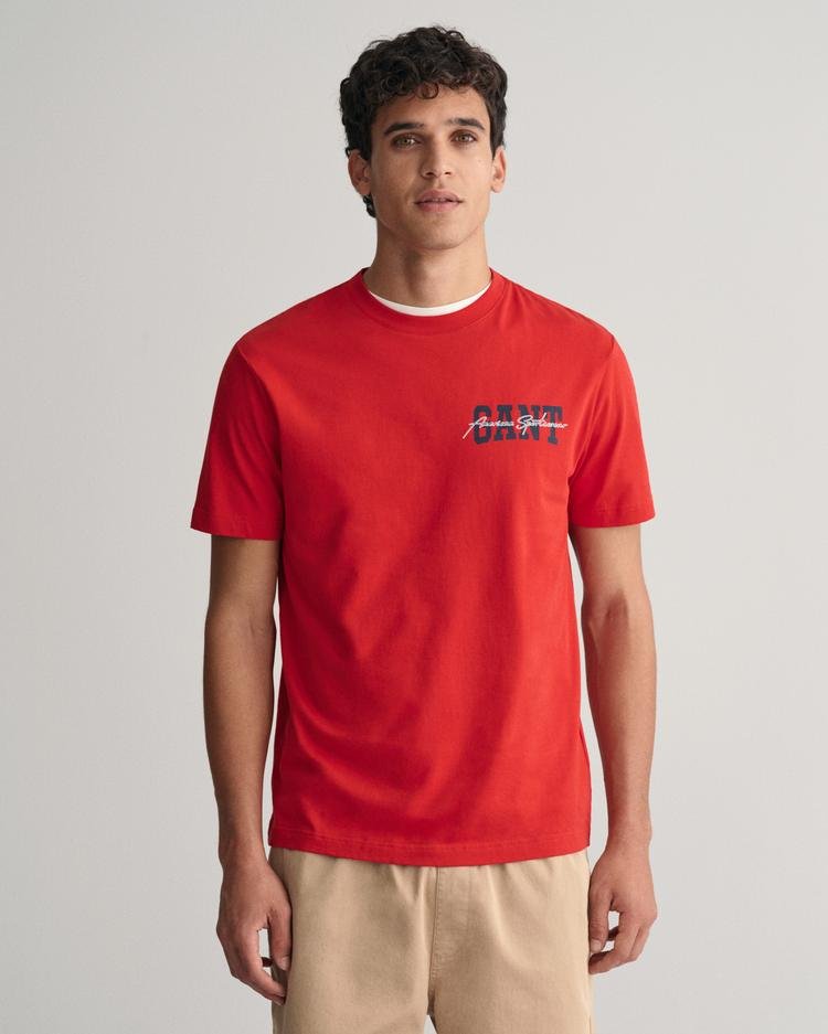GANT Erkek Kırmızı Regular Fit Bisiklet Yaka Logolu T-shirt