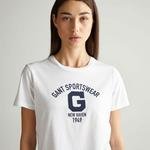 GANT Kadın Beyaz Regular Fit Bisiklet Yaka Logolu T-shirt