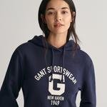 GANT Kadın Lacivert Relaxed Fit Kapüşonlu Logolu Sweatshirt