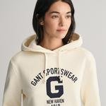 GANT Kadın Krem Relaxed Fit Kapüşonlu Logolu Sweatshirt