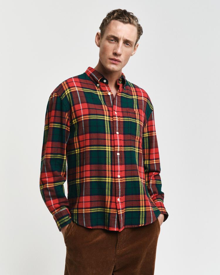 GANT Erkek Kırmızı Regular Fit Düğmeli Yaka Kareli Gömlek_0