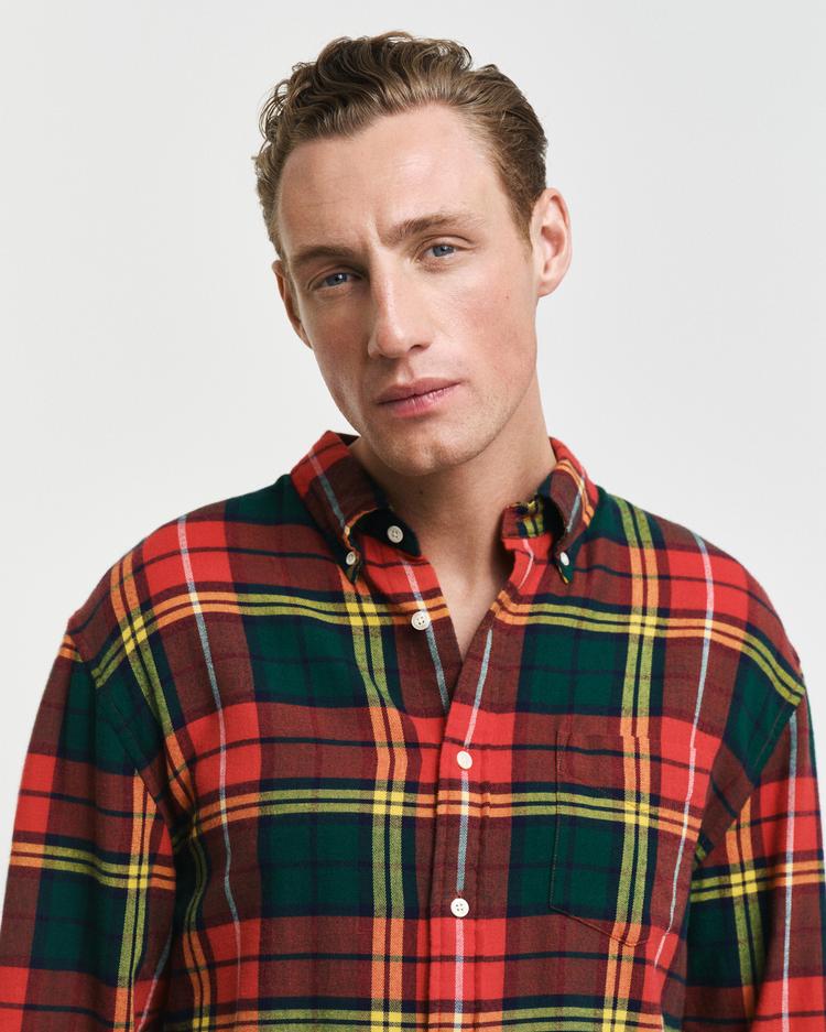 GANT Erkek Kırmızı Regular Fit Düğmeli Yaka Kareli Gömlek_5