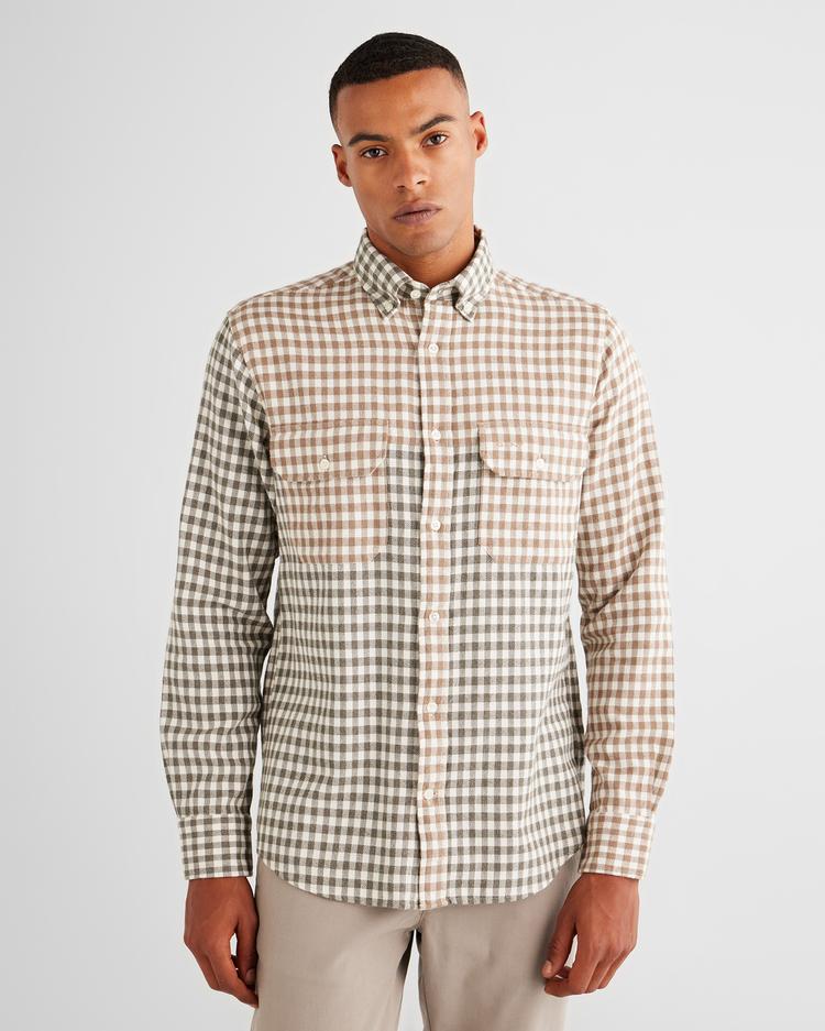 GANT Erkek Yeşil Regular Fit Düğmeli Yaka Ekose Gömlek_0