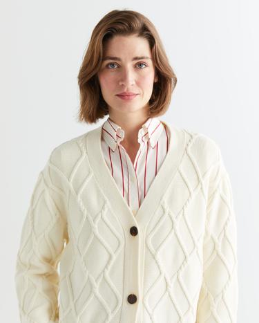 GANT Kadın Krem Relaxed Fit V Yaka Hırka_3