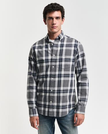 GANT Erkek Gri Regular Fit Düğmeli Yaka Kareli Gömlek