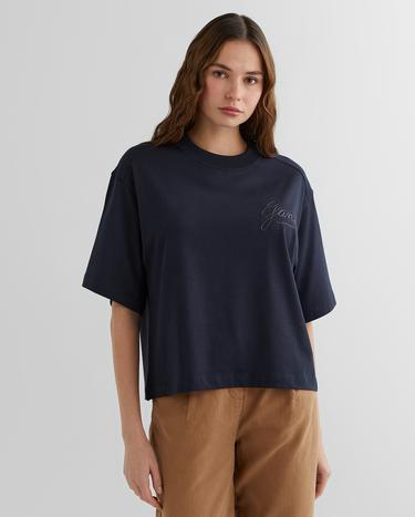 GANT Kadın Lacivert Relaxed Fit Bisiklet Yaka Logolu T-Shirt