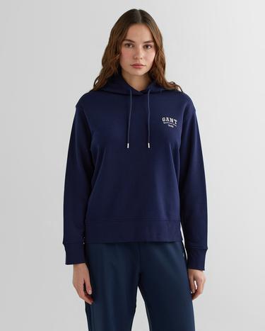 GANT Kadın Lacivert Relaxed Fit Kapüşonlu Logolu Sweatshirt