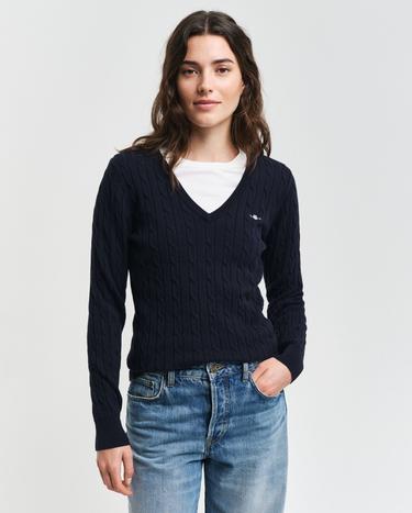 GANT Kadın Lacivert Slim Fit V Yaka Kazak
