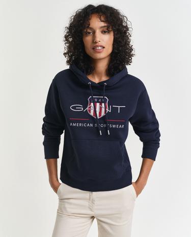 GANT Kadın Lacivert Relaxed Fit Kapüşonlu Logolu Sweatshirt