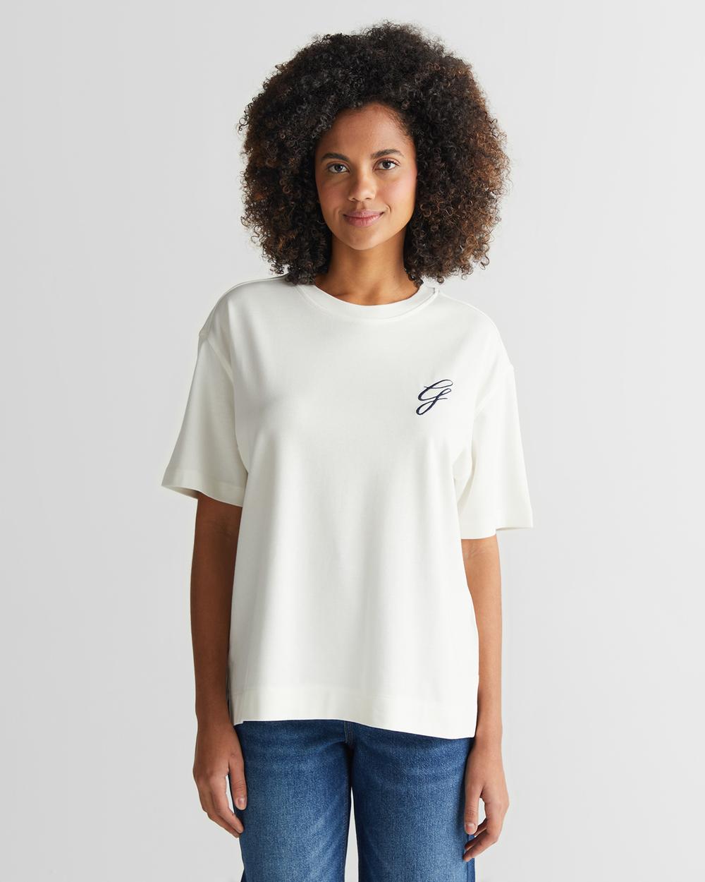 GANT Kadın Krem Bisiklet Yaka Logolu T-Shirt