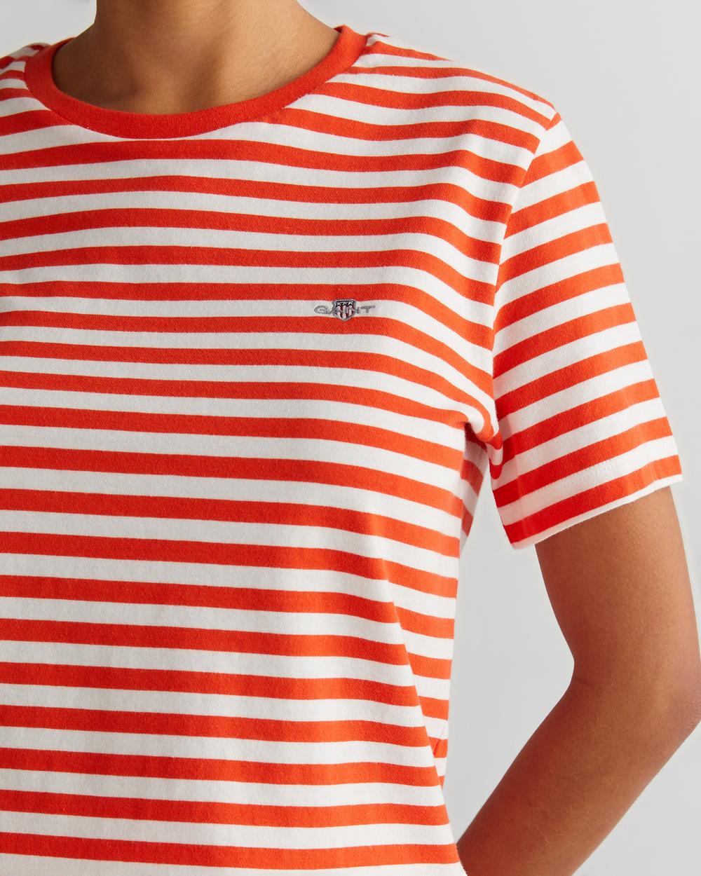 GANT Kadın Turuncu Regular Fit Bisiklet Yaka Çizgili T-Shirt