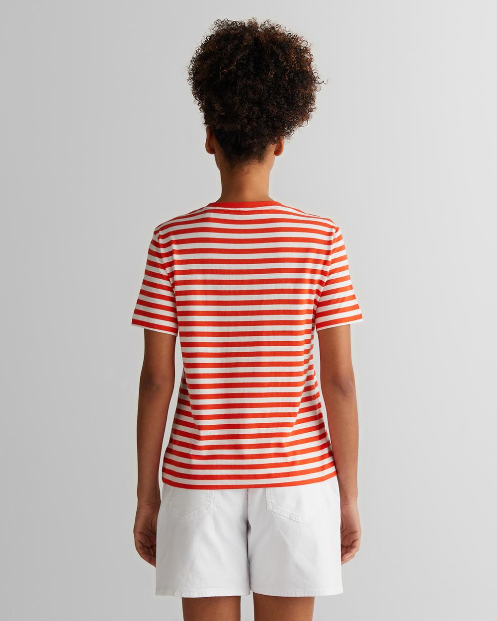 GANT Kadın Turuncu Regular Fit Bisiklet Yaka Çizgili T-Shirt