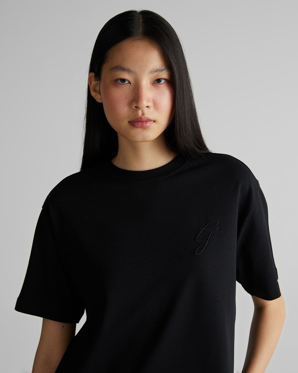 GANT Kadın Siyah Bisiklet Yaka Logolu T-Shirt