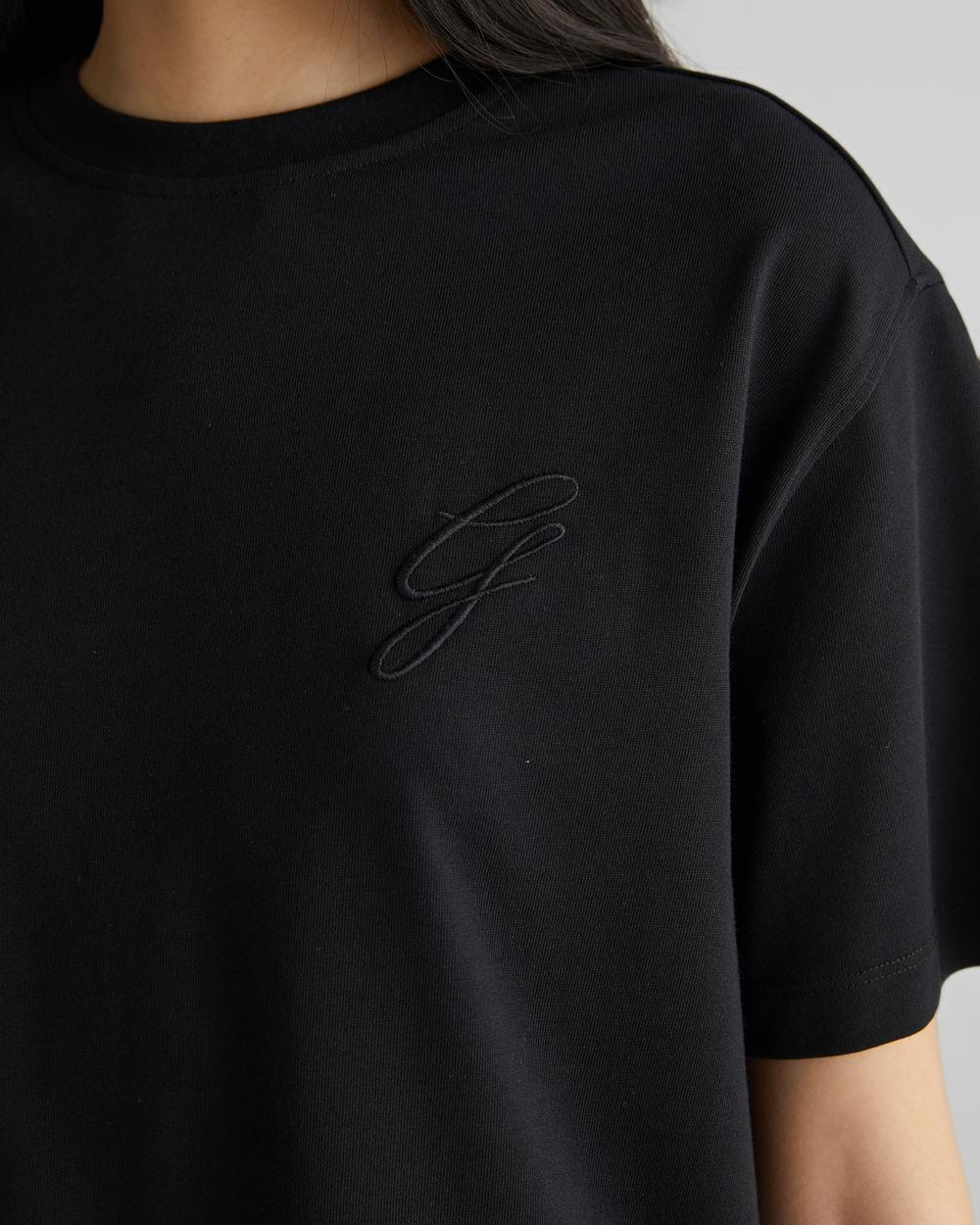 GANT Kadın Siyah Bisiklet Yaka Logolu T-Shirt