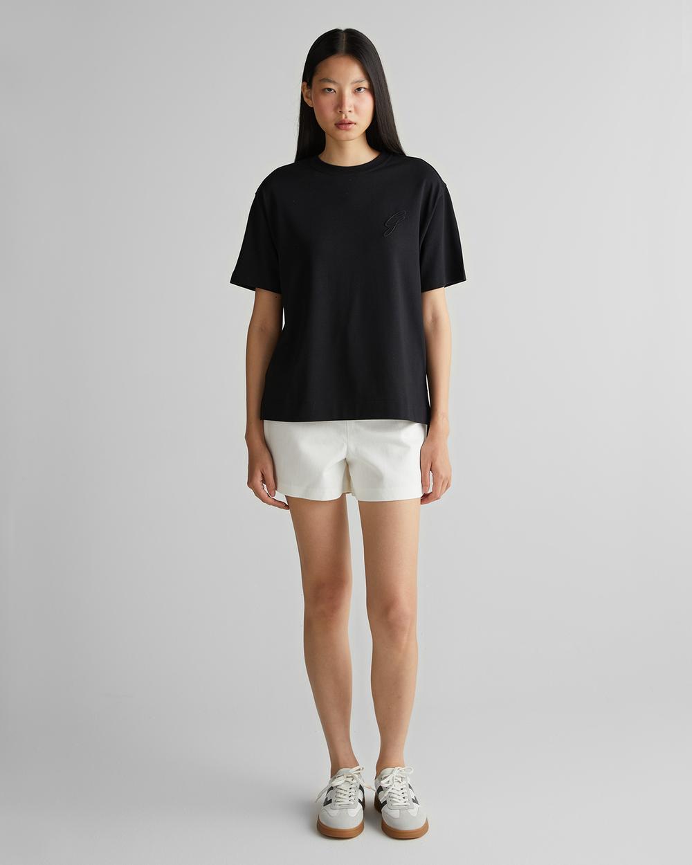 GANT Kadın Siyah Bisiklet Yaka Logolu T-Shirt